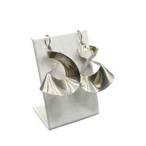 Mexico 925 Earrings Sterling Silver Free Form Dangles Handmade Ethnic Jewelry